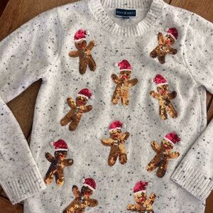 Karen Scott Cream Sweater with Sequin Gingerbread Men